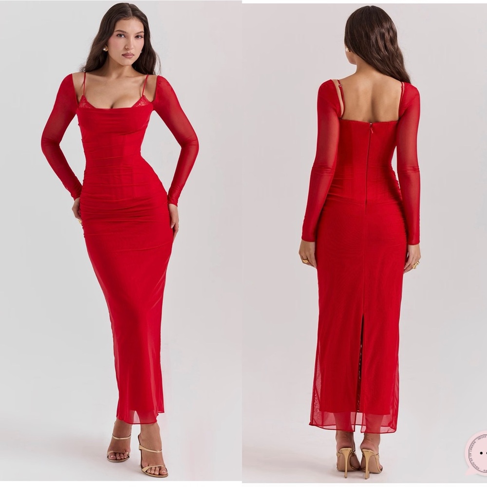 House of CB Katarina Scarlet Long Sleeve Maxi Dress M